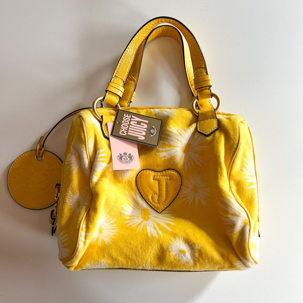 NWT Vintage Y2K Juicy Couture Buttercup Yellow Daisy Floral Velour Velvet Bag